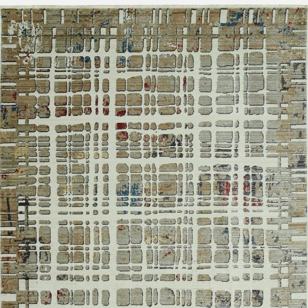 4' X 6' Ivory Red And Blue Abstract Area Rug