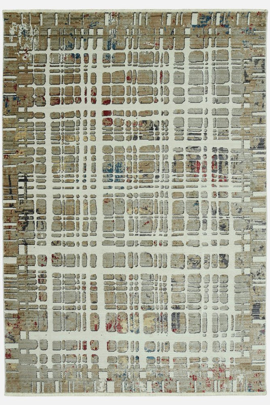 5' X 8' Ivory Red And Blue Abstract Area Rug