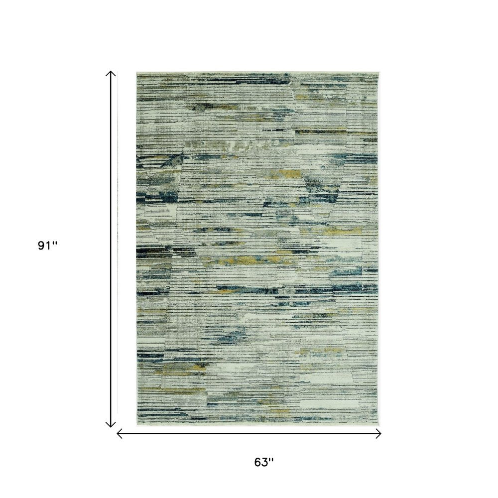 5' X 8' Ivory and Blue Abstract Area Rug