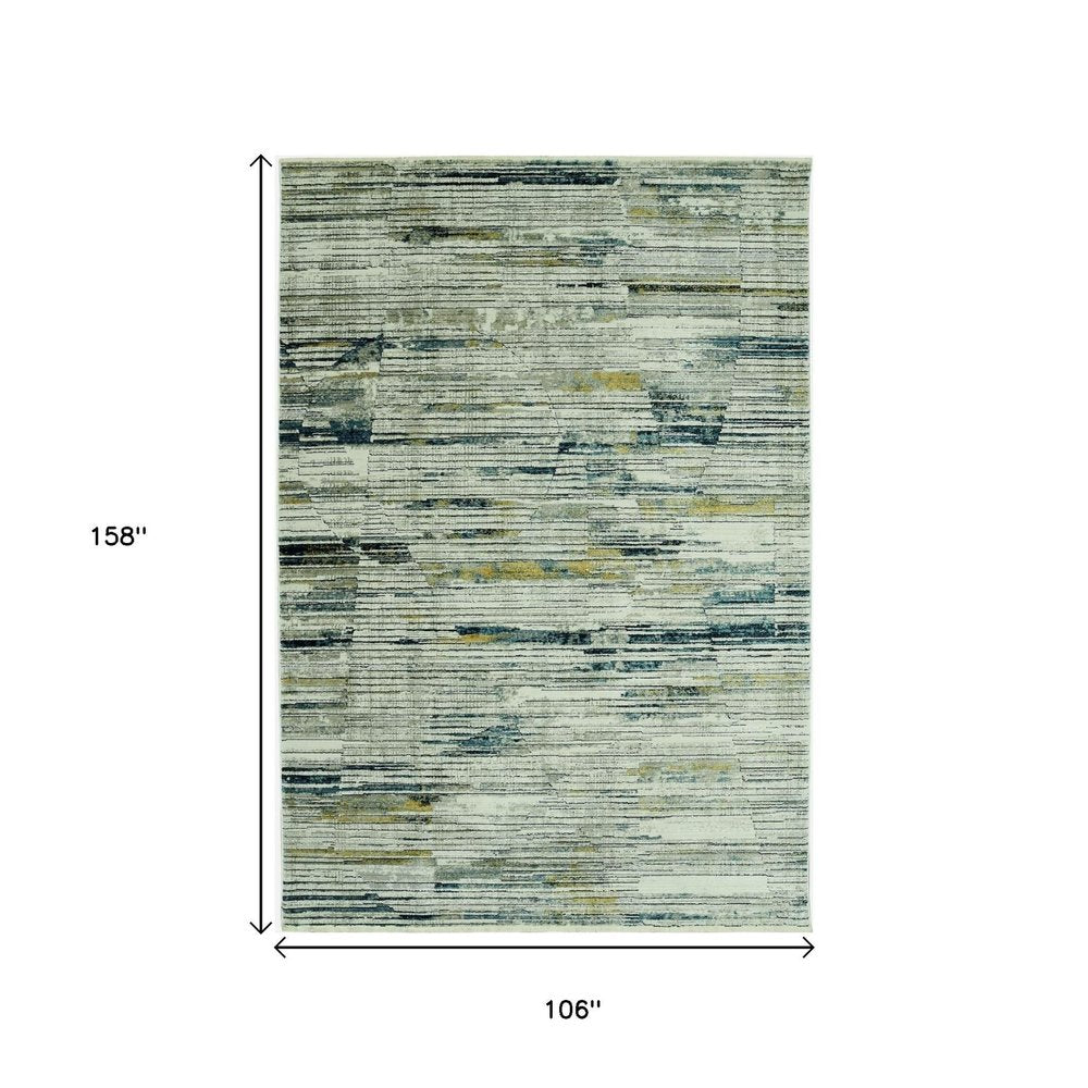 9' X 13' Ivory and Blue Abstract Area Rug