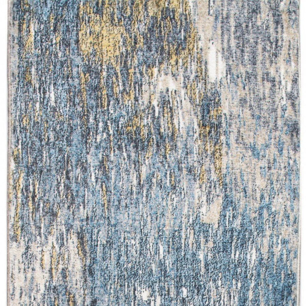 8' Blue And Gold Abstract Runner Rug
