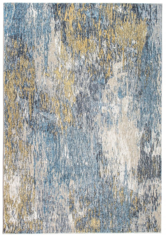 8' Blue And Gold Abstract Runner Rug