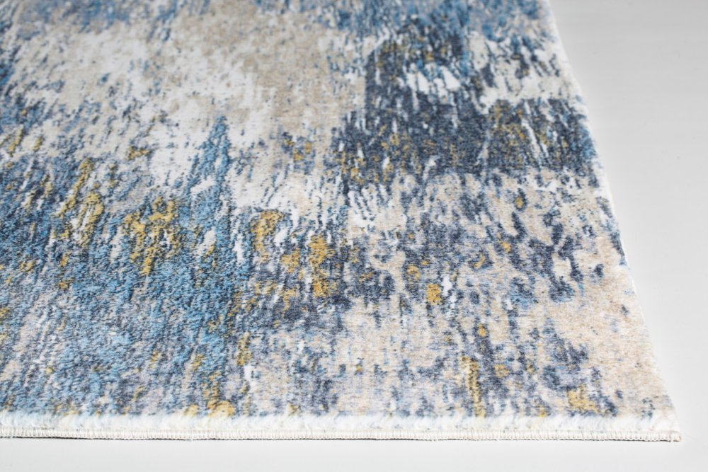 8' Blue And Gold Abstract Runner Rug