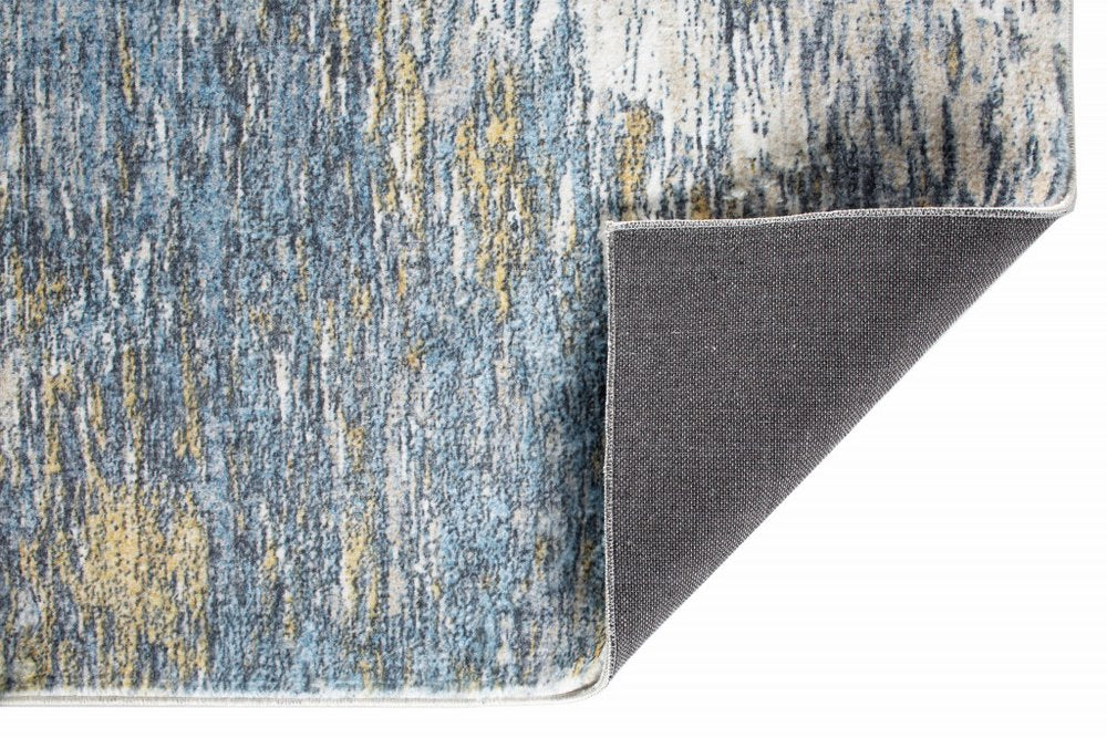 8' Blue And Gold Abstract Runner Rug
