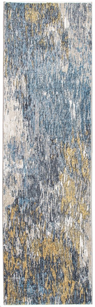 8' Blue And Gold Abstract Runner Rug