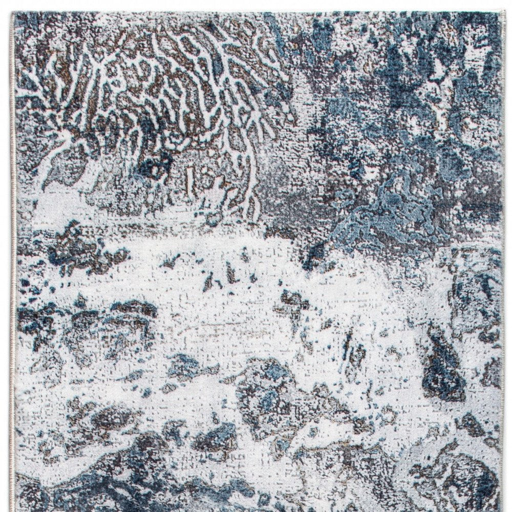 8' Blue And Gray Abstract Runner Rug