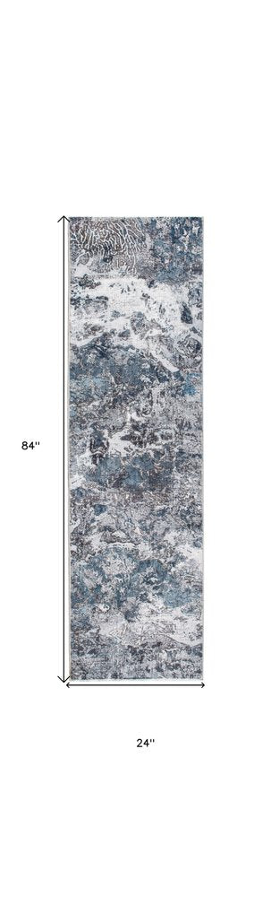 8' Blue And Gray Abstract Runner Rug