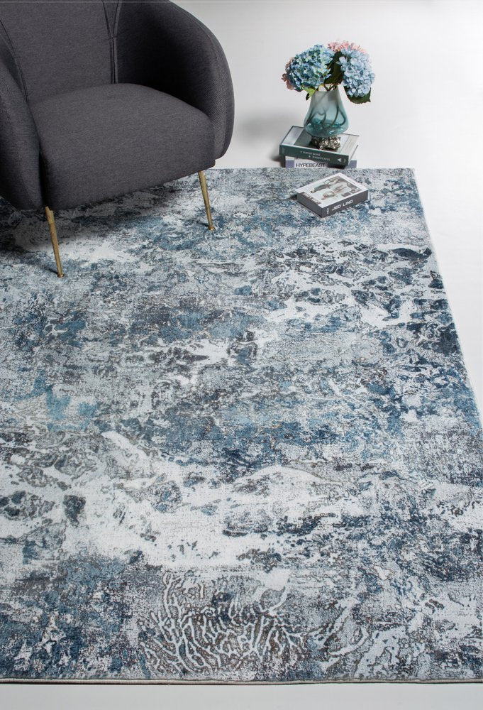 8' Blue And Gray Abstract Runner Rug