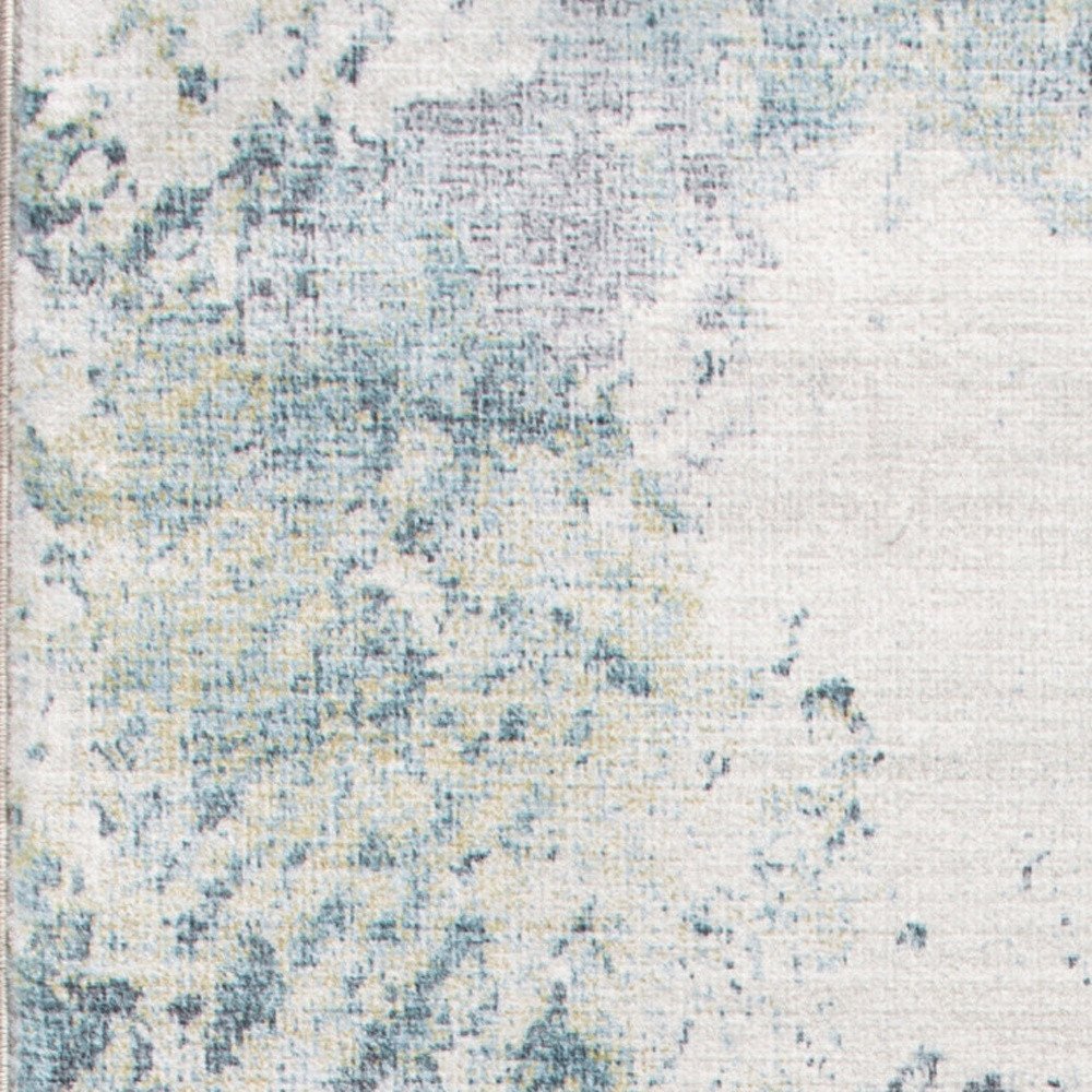 8' Blue And Ivory Abstract Runner Rug