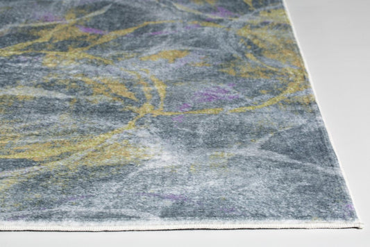 8' Gray Yellow And Purple Abstract Runner Rug