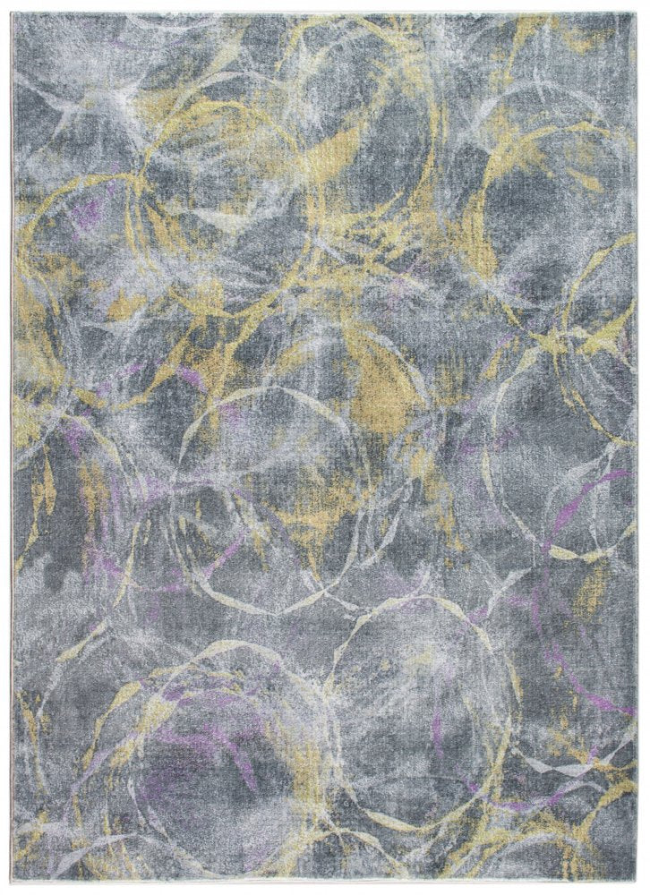 5' X 8' Gray Yellow And Purple Abstract Area Rug