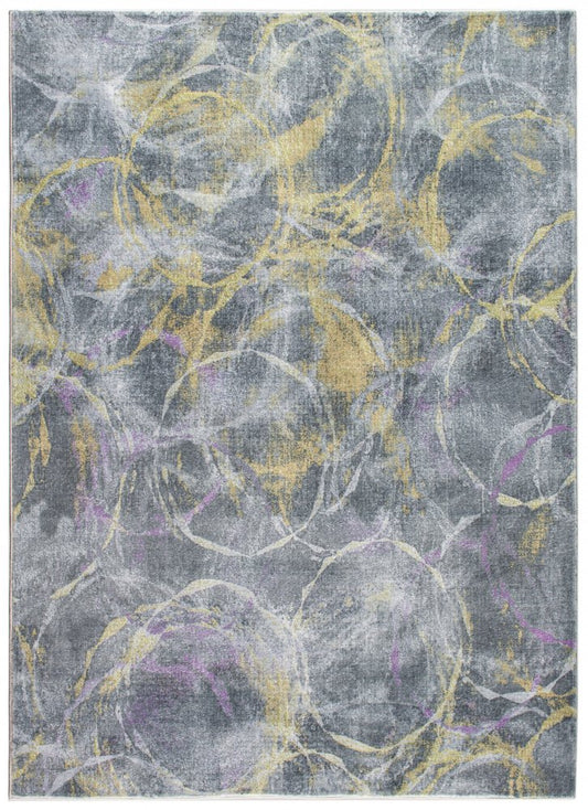 6' X 9' Gray Yellow And Purple Abstract Area Rug