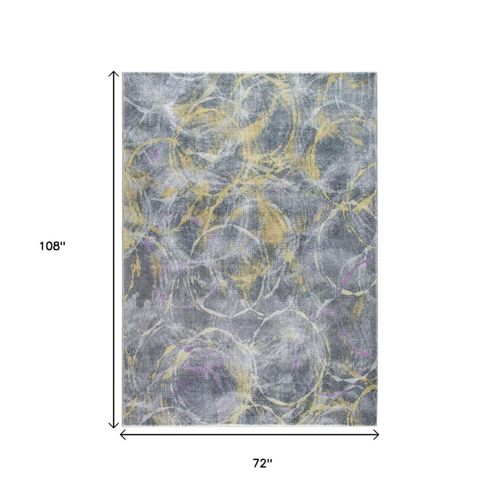 6' X 9' Gray Yellow And Purple Abstract Area Rug