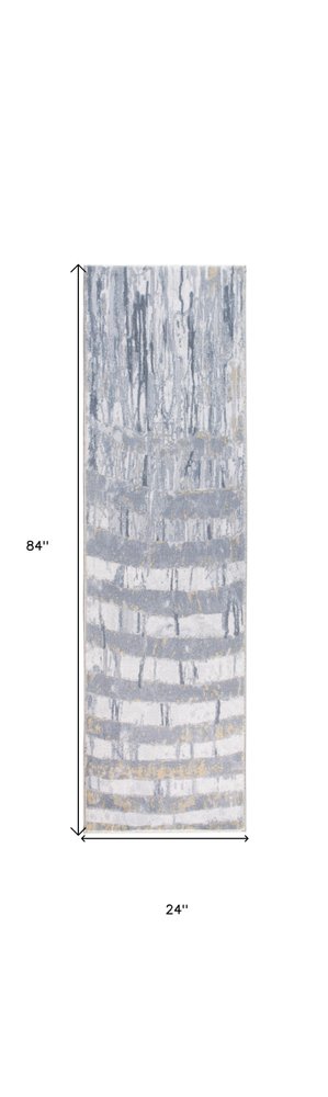 8' Gray And Ivory Abstract Runner Rug