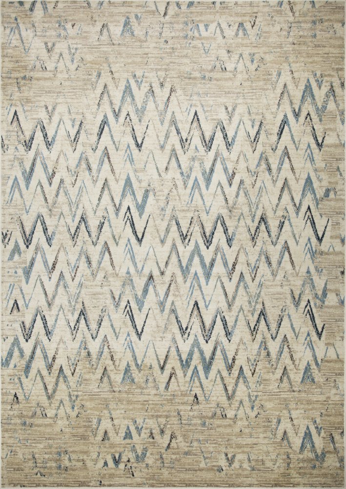 5' X 8' Ivory And Blue Chevron Area Rug
