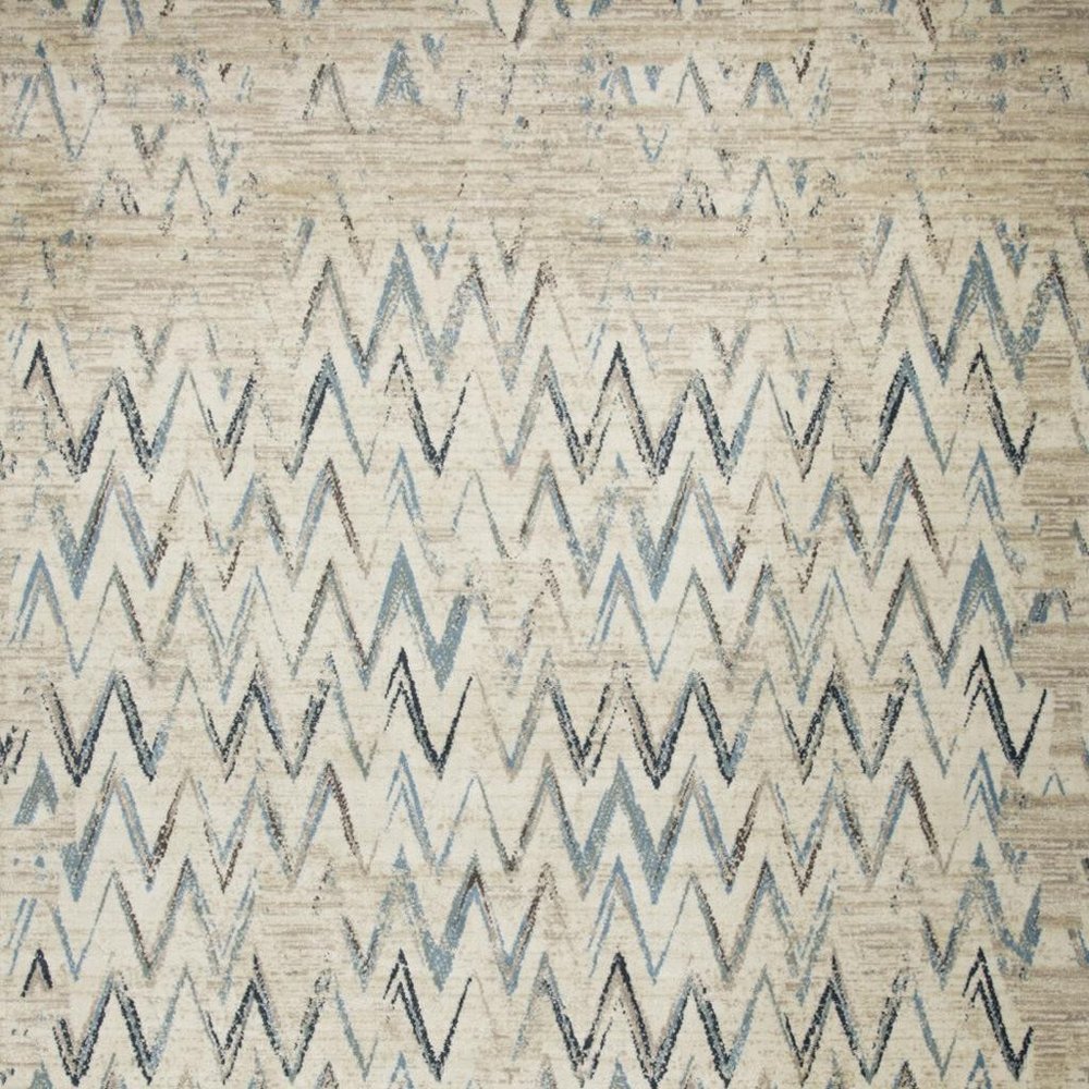 5' X 8' Ivory And Blue Chevron Area Rug