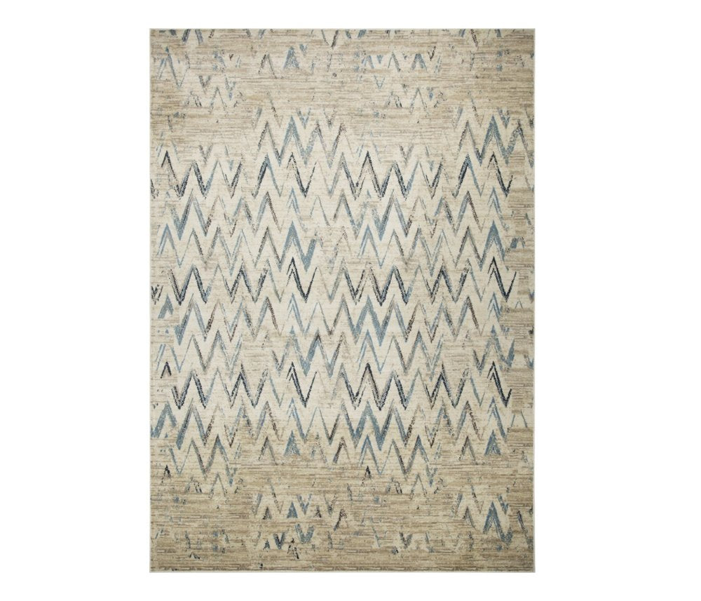 8' X 11' Ivory And Blue Chevron Area Rug
