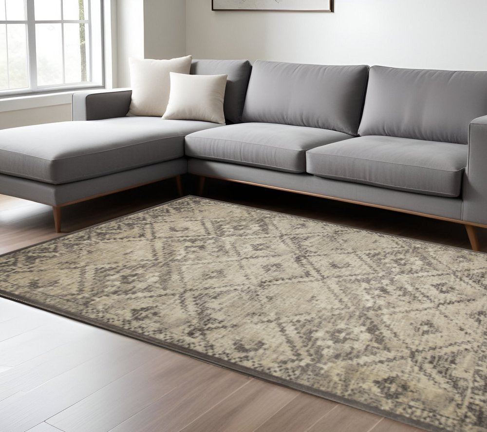 5' X 8' Gray And Brown Abstract Area Rug