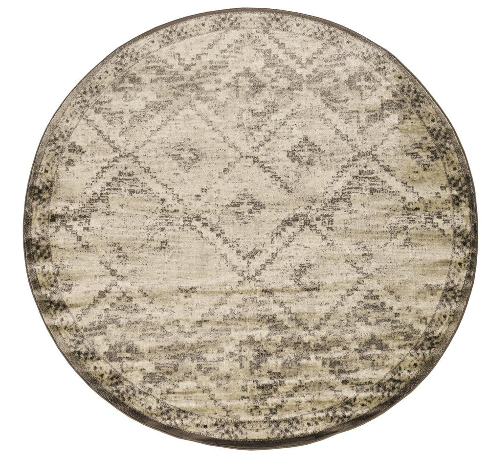8' Gray And Brown Abstract Round Rug