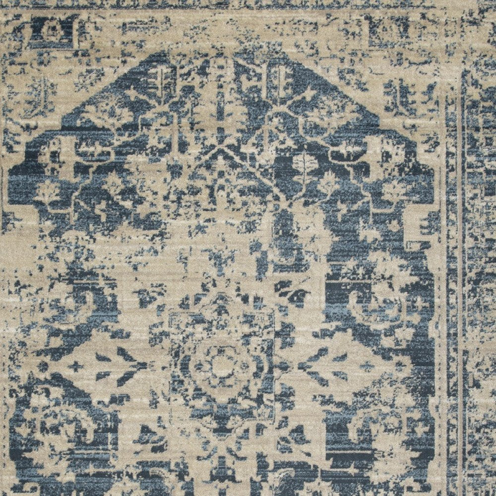 3' X 5' Ivory And Blue Oriental Area Rug