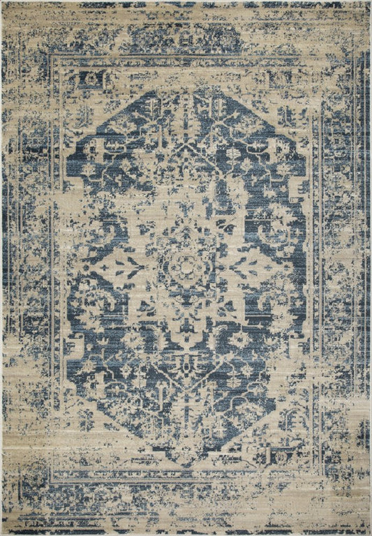 5' X 8' Ivory And Blue Oriental Area Rug