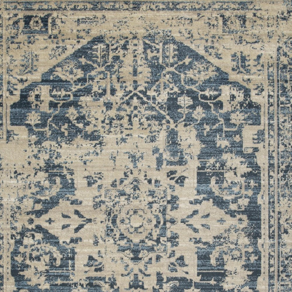 5' X 8' Ivory And Blue Oriental Area Rug