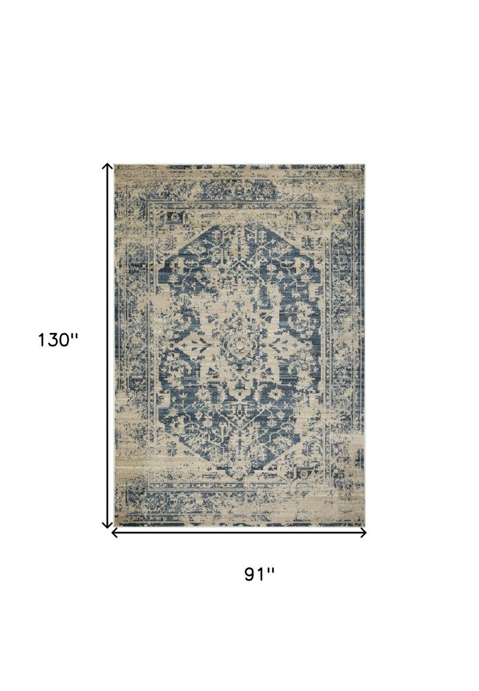 8' X 11' Ivory And Blue Oriental Area Rug