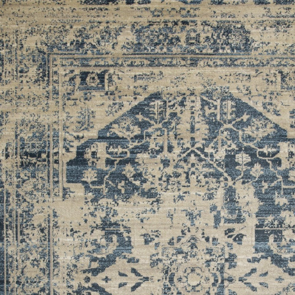 8' X 11' Ivory And Blue Oriental Area Rug