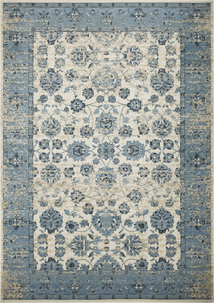 3' X 5' Ivory And Sky Blue Oriental Area Rug