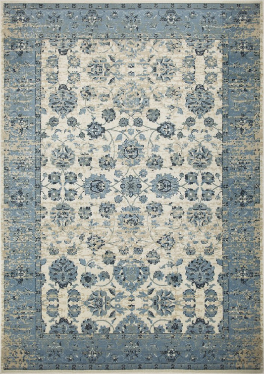 3' X 5' Ivory And Sky Blue Oriental Area Rug