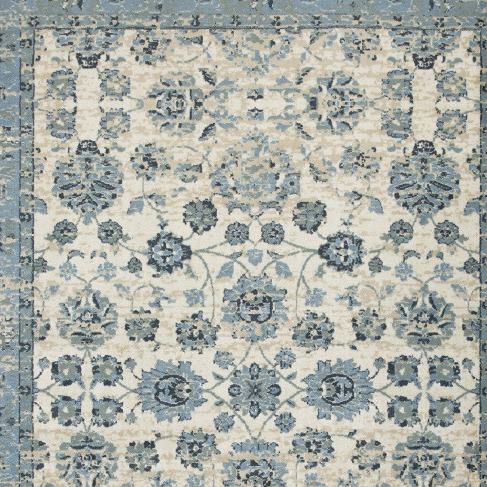 3' X 5' Ivory And Sky Blue Oriental Area Rug