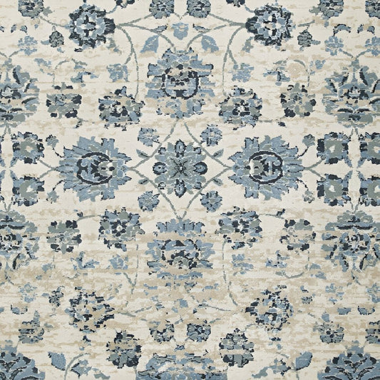 8' Ivory And Sky Blue Oriental Round Rug