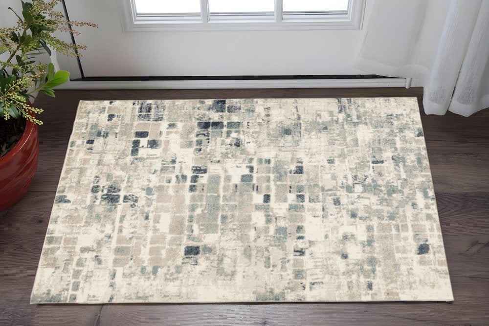 3' X 5' Blue and Beige Abstract Area Rug