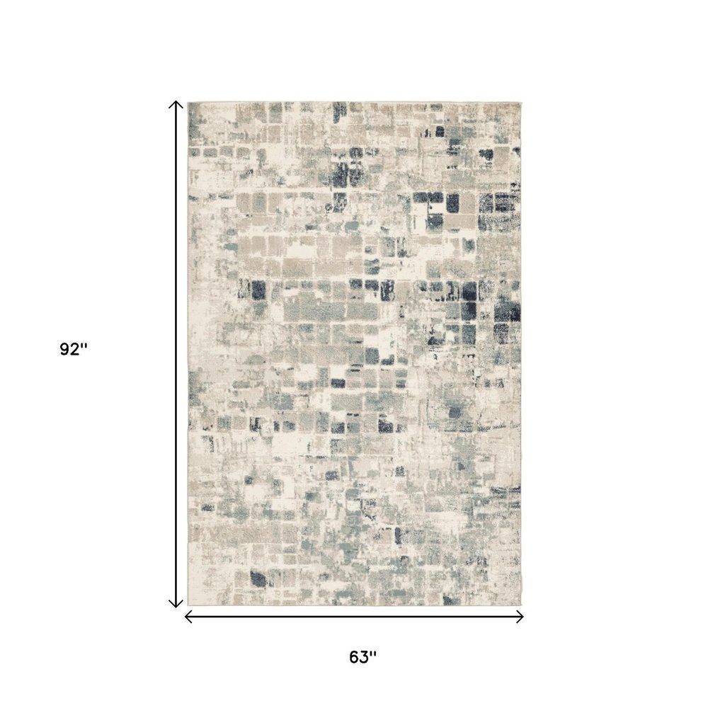 5' X 8' Blue and Beige Abstract Area Rug