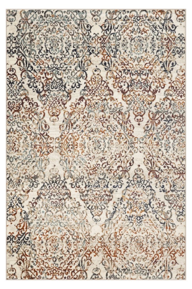 3' X 5' Ivory Rust And Green Oriental Area Rug