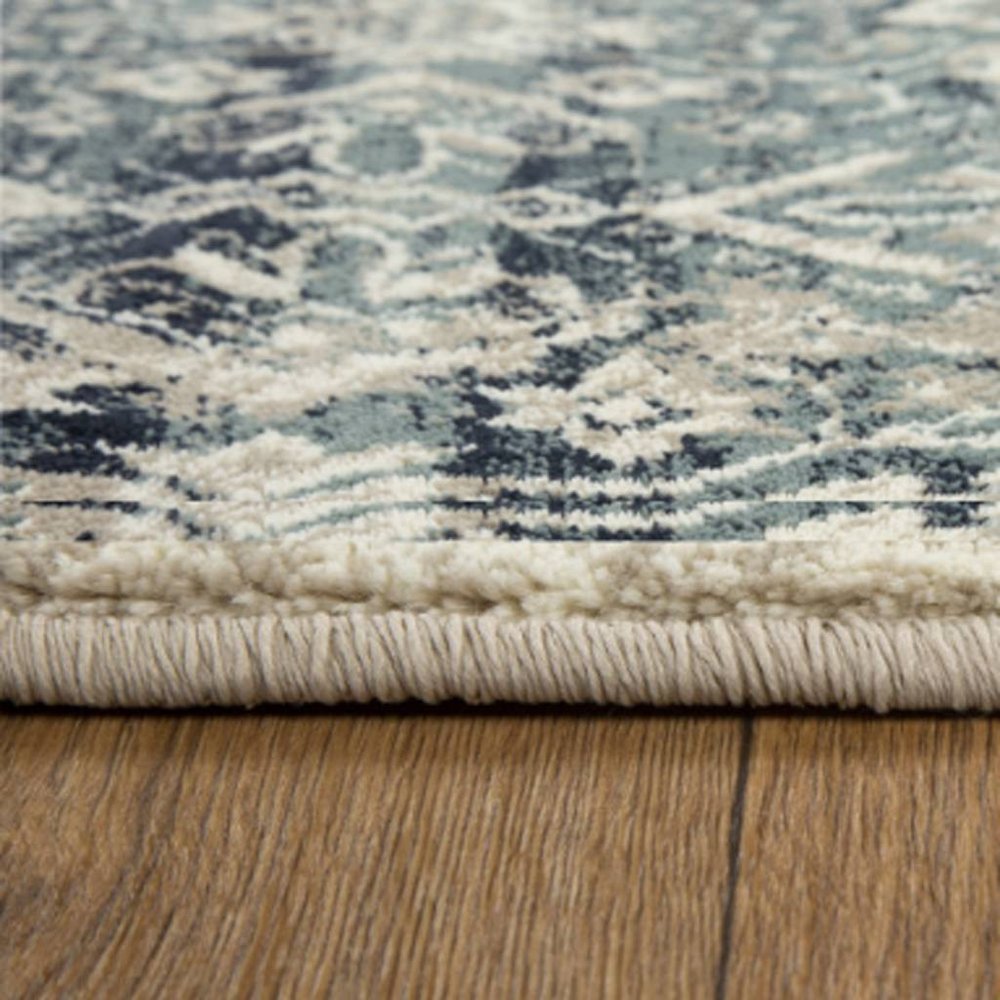 5' X 8' Ivory and Blue Oriental Area Rug