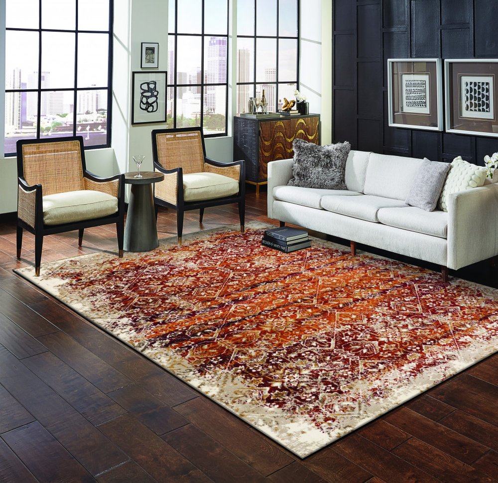 3' X 5' Rust And Ivory Oriental Area Rug