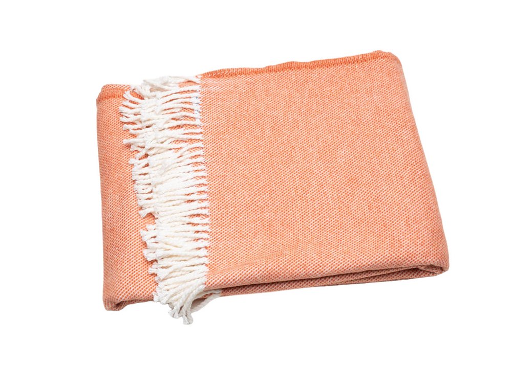 55" X 70" Coral And Ivory Cotton Woven Plush Throw Blanket with Tassels