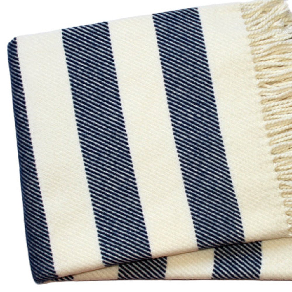55" X 70" Cream Striped Cotton Plush Throw Blanket