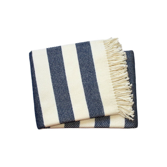 55" X 70" Cream Striped Cotton Plush Throw Blanket