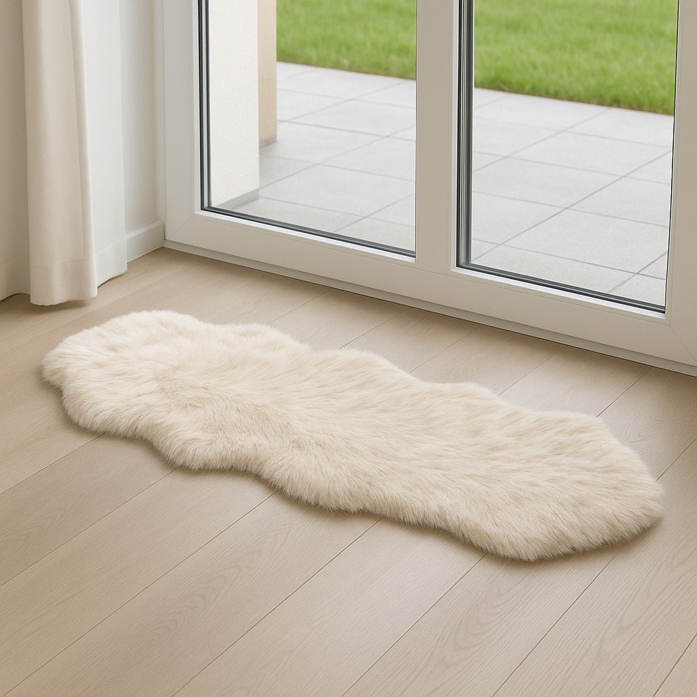 6' Tan Faux Fur Ombre Washable Area Rug