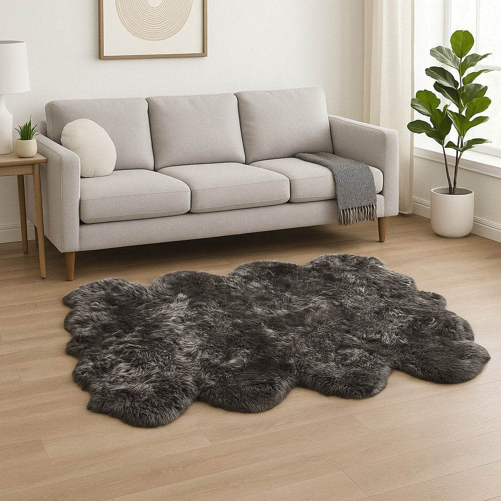 6' X 6' Grey Wool Sheepskin Handmade Area Rug