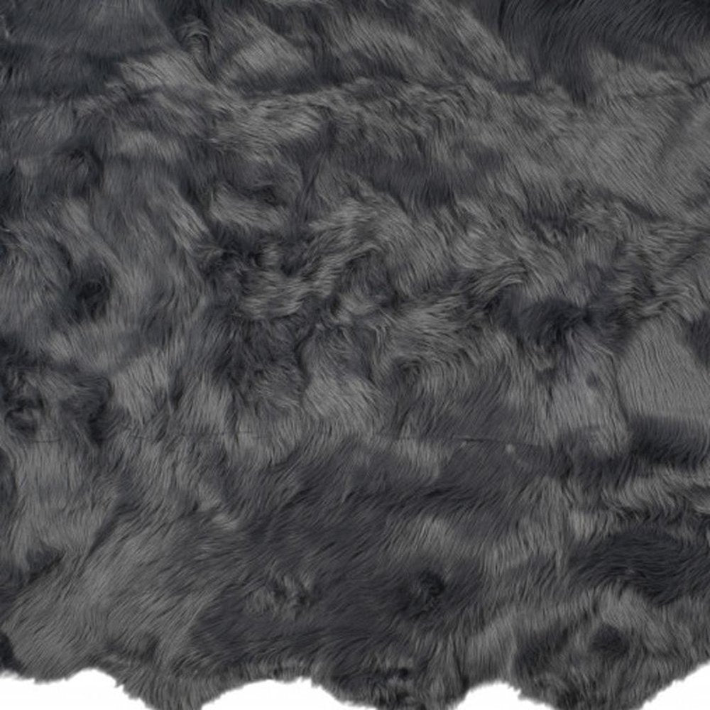 5' X 6' Grey Faux Fur Washable Non Skid Area Rug