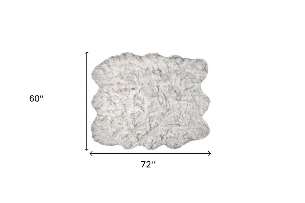 5' X 6' Gray Faux Sheepskin Ombre Shag Washable Area Rug