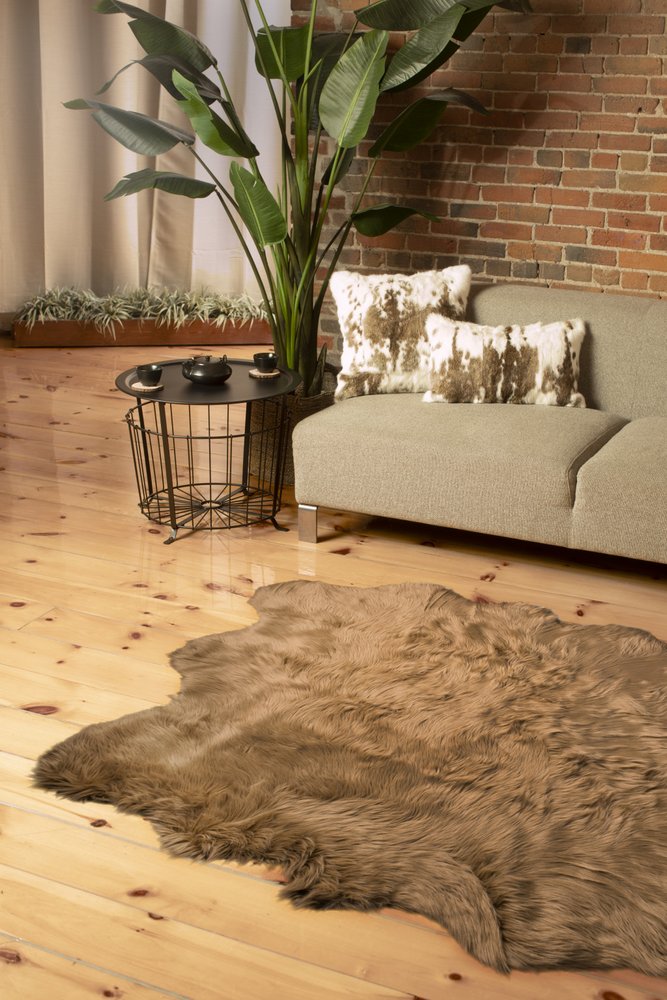 5' X 6' Tan Faux Sheepskin Shag Washable Area Rug