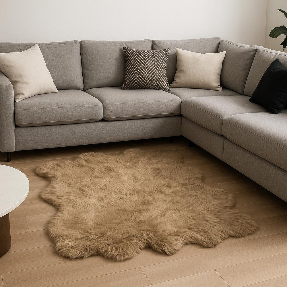 5' X 6' Tan Faux Sheepskin Shag Washable Area Rug