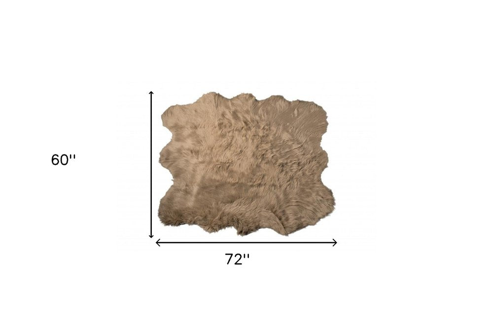 5' X 6' Tan Faux Sheepskin Shag Washable Area Rug