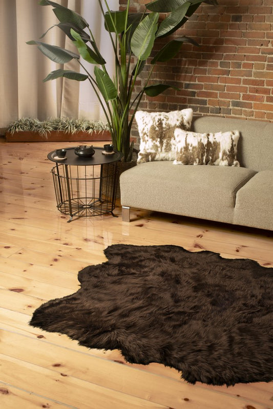 5' X 6' Chocolate Faux Sheepskin Shag Washable Area Rug