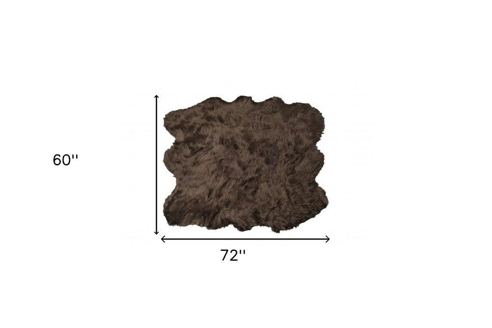5' X 6' Chocolate Faux Sheepskin Shag Washable Area Rug