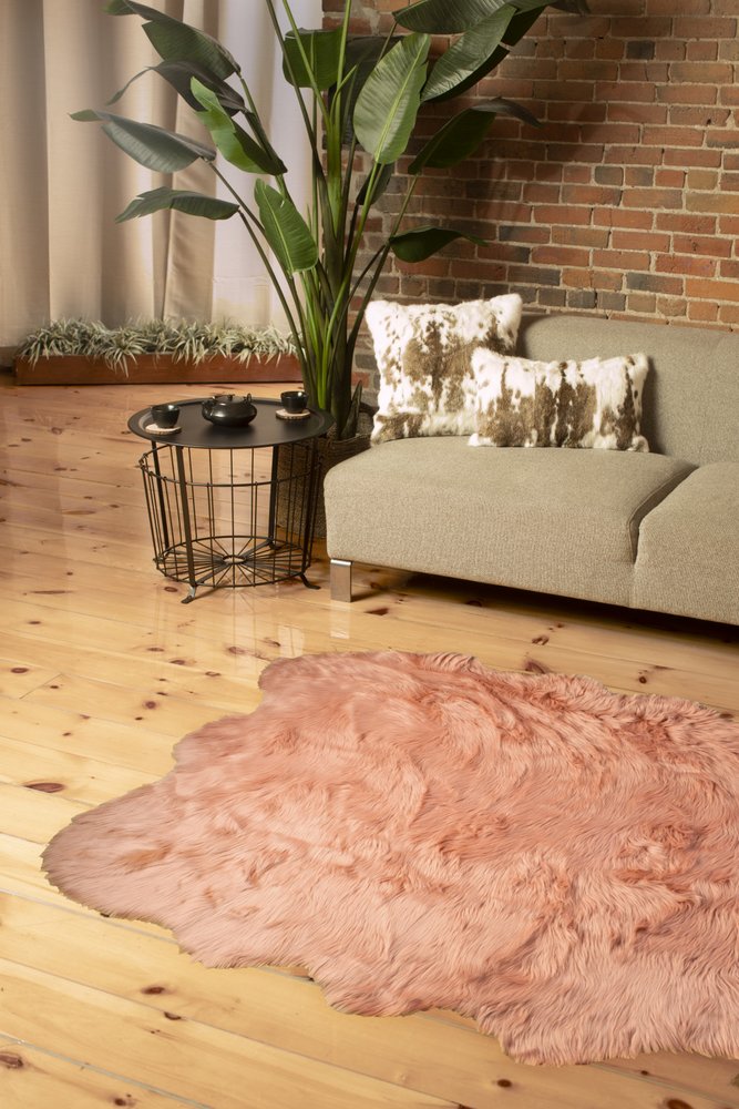 5' X 6' Pink Faux Sheepskin Shag Washable Area Rug